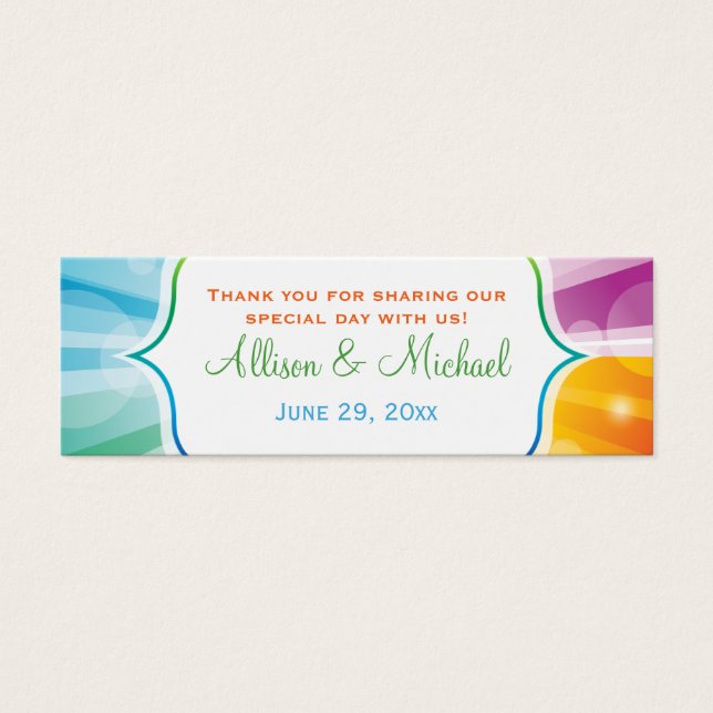 Rainbow Striped Sunburst Wedding Favour Tag (Front)