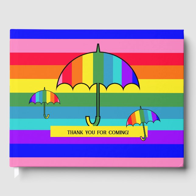 Rainbow Striped Umbrellas  Guest Book (Front)
