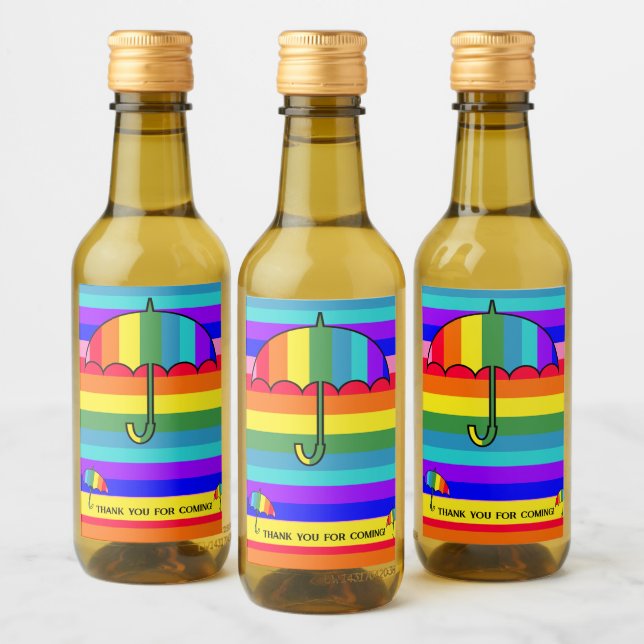 Rainbow Striped Umbrellas   Wine Label (Bottles)