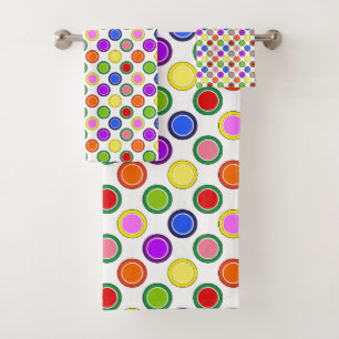 Rainbow Stripes and Polka Dots Happy Colourful Bath Towel Set