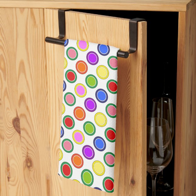 Rainbow Stripes and Polka Dots Happy Colourful Kitchen Towel (Thirds Fold)