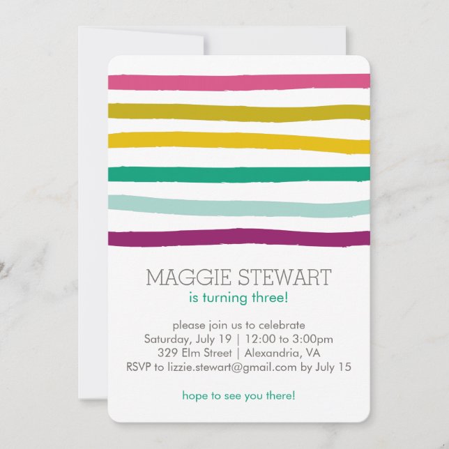 Rainbow Stripes Birthday Invitation (Front)