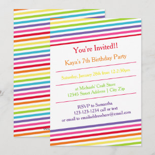 Rainbow Stripes Birthday Party - Invitation