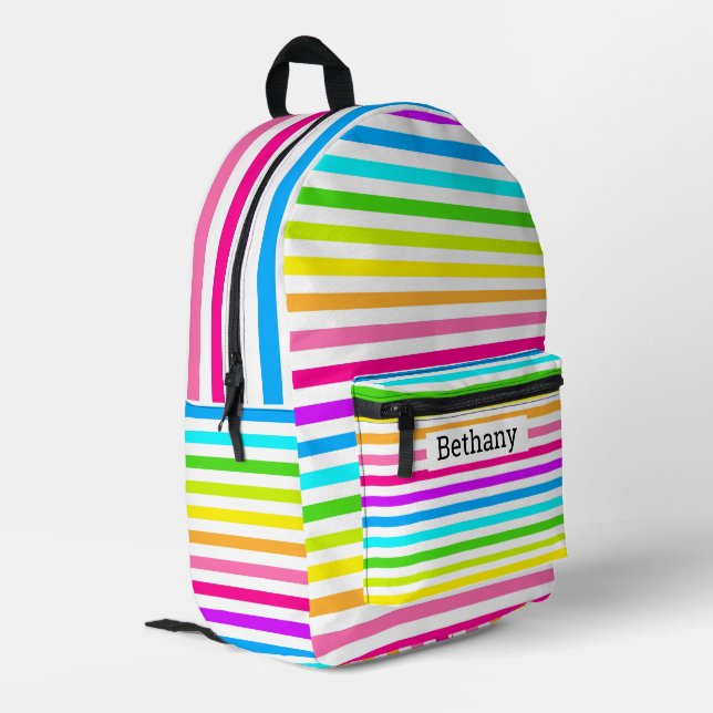Rainbow Stripes – Bold, Bright & Ready to Go Printed Backpack (Back Corner Left)
