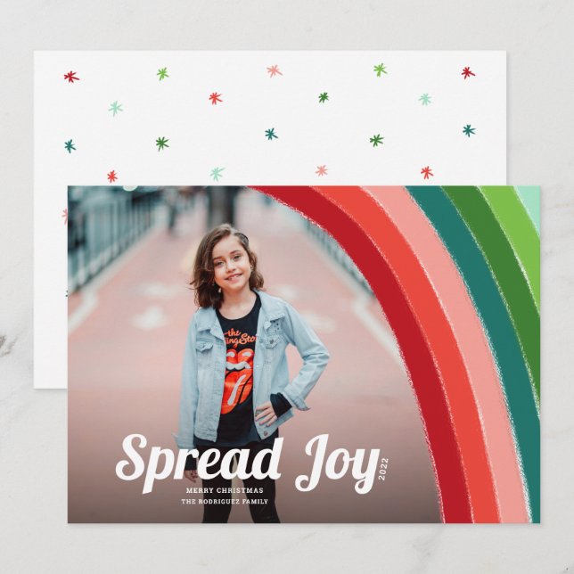 Rainbow Stripes Bright Colours Photo Christmas Holiday Card (Front/Back)