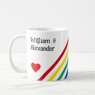 Rainbow Stripes Coeurs Noms Customisés Love Mug