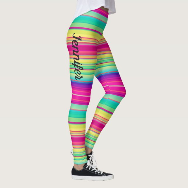 Rainbow Stripes Colorful Custom Name Leggings (Right)
