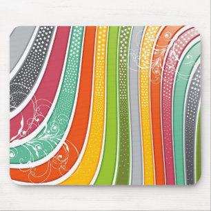 Rainbow Stripes Colourful Flourish Stars Mouse Pad