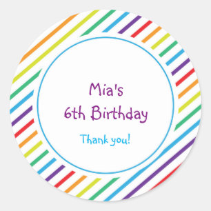 Rainbow Stripes Colourful Fun Party Favour Sticker