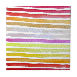 Rainbow stripes cute watercolor tile