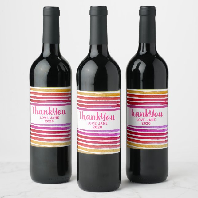 Rainbow stripes cute watercolor wine label (Bottles)