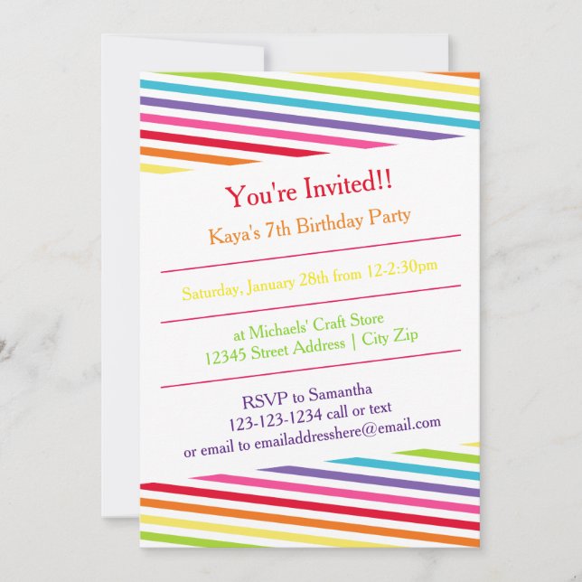 Rainbow Stripes fête d'anniversaire - Invitation (Devant)