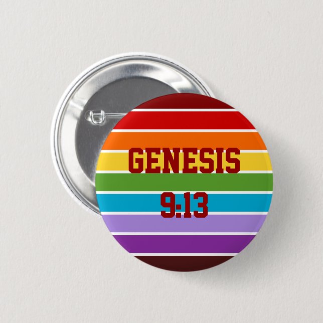 Rainbow Stripes, Genesis 9:13 2 Inch Round Button (Front & Back)