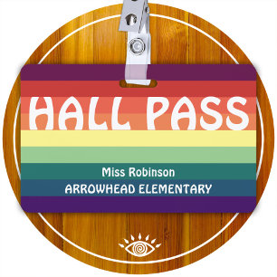 Rainbow Stripes Hall Pass Badge for Teachers