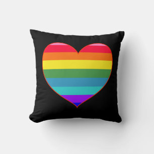 Rainbow Stripes Heart Throw Pillow