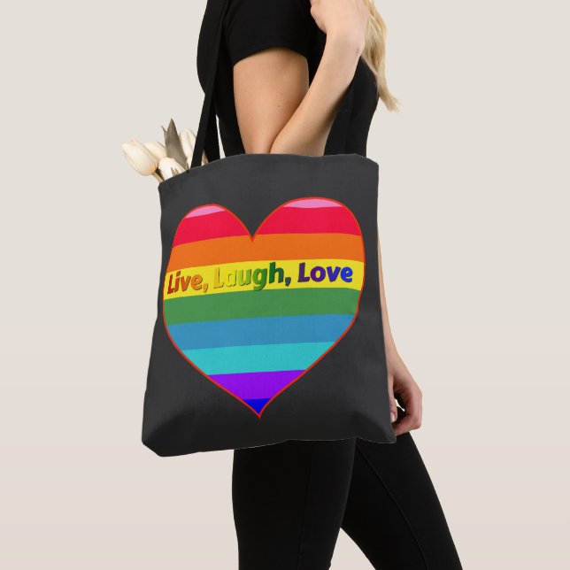 Rainbow Stripes Heart   Tote Bag (Close Up)