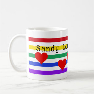 Rainbow Stripes Hearts First Names Customize Coffee Mug