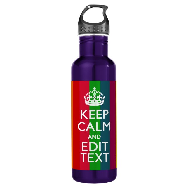 Rainbow Stripes Keep Calm And Your Text Customize 710 Ml Water Bottle (Front)