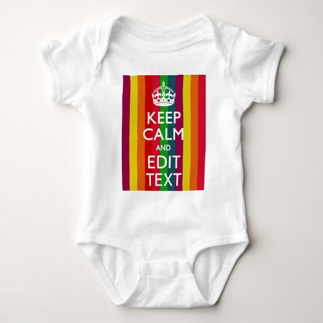 Rainbow Stripes Keep Calm And Your Text Customize Baby Bodysuit (Front)