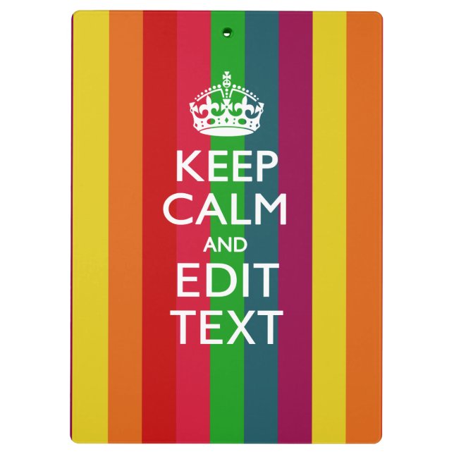 Rainbow Stripes Keep Calm And Your Text Customize Clipboard (Back)
