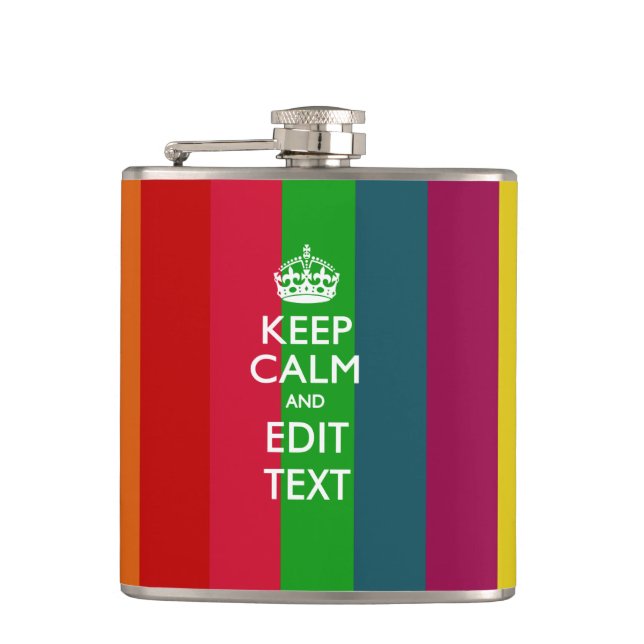 Rainbow Stripes Keep Calm And Your Text Customize Hip Flask (Front)