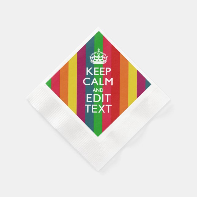 Rainbow Stripes Keep Calm And Your Text Customize Napkin (Corner)