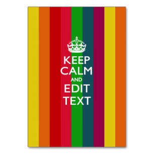 Rainbow Stripes Keep Calm And Your Text Customize Table Number