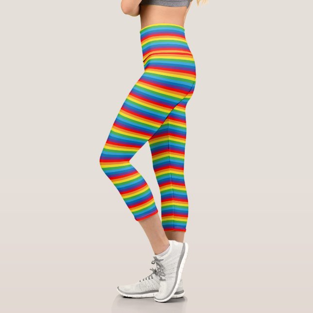 Rainbow Stripes LGBTQ Pattern Capri Leggings (Left)