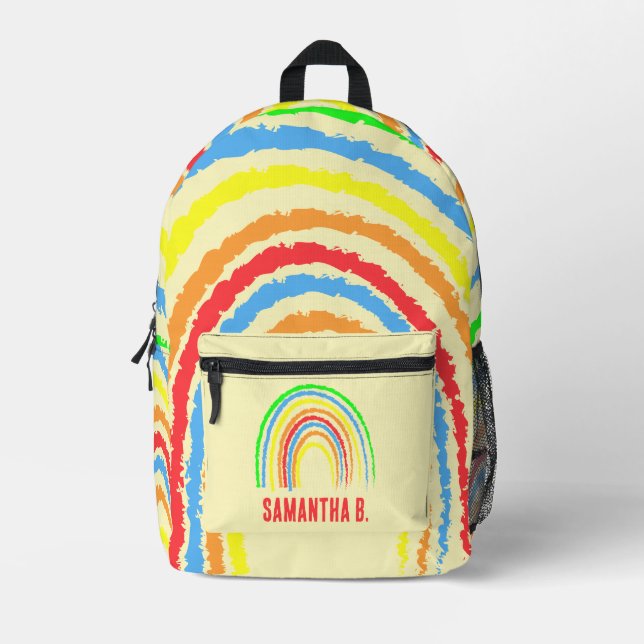 Rainbow Stripes Monogram Name Printed Backpack (Front)