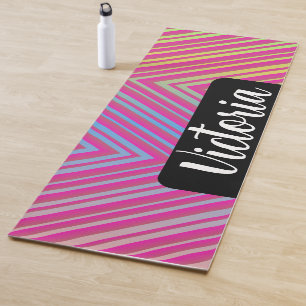 Rainbow Stripes Ombré Name Yoga Mat