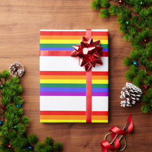 Rainbow Stripes on White Wrapping Paper
