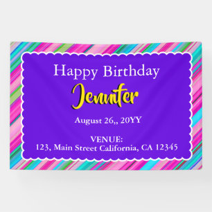 Rainbow Stripes Pattern Birthday Custom Template Banner