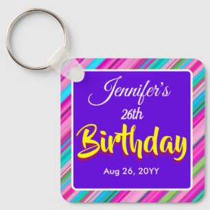 Rainbow Stripes Pattern Birthday Custom Template Keychain
