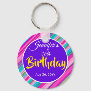 Rainbow Stripes Pattern Birthday Custom Template Keychain