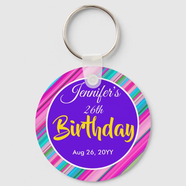 Rainbow Stripes Pattern Birthday Custom Template Keychain (Front)