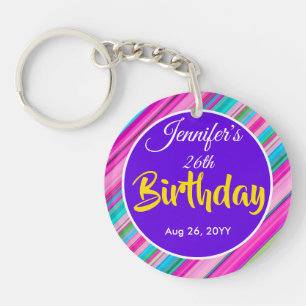 Rainbow Stripes Pattern Birthday Custom Template Keychain