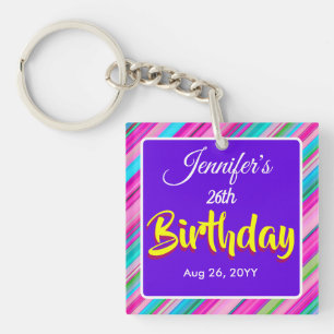 Rainbow Stripes Pattern Birthday Custom Template Keychain