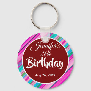 Rainbow Stripes Pattern Birthday Custom Template Keychain