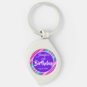 Rainbow Stripes Pattern Birthday Custom Template Keychain