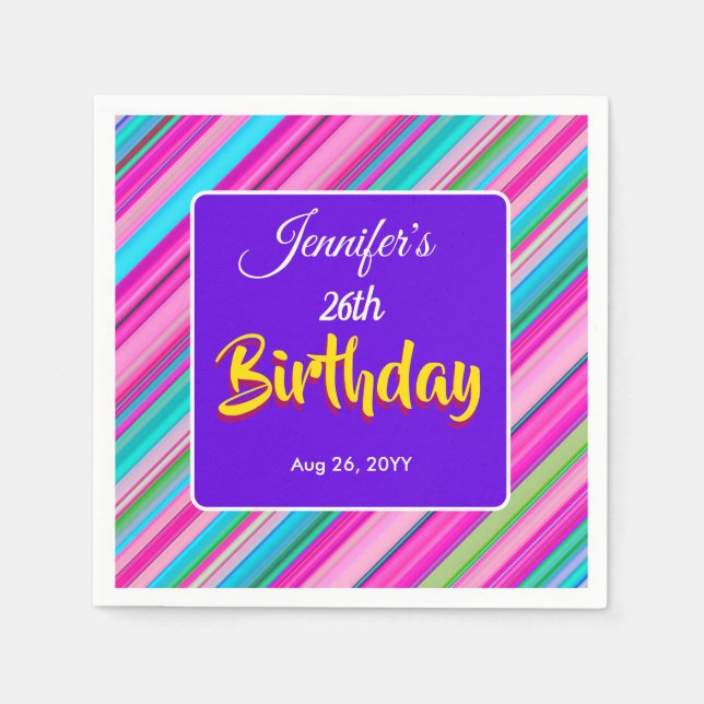 Rainbow Stripes Pattern Birthday Custom Template Napkin (Front)
