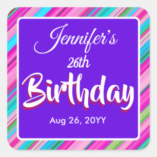 Rainbow Stripes Pattern Birthday Custom Template Square Sticker