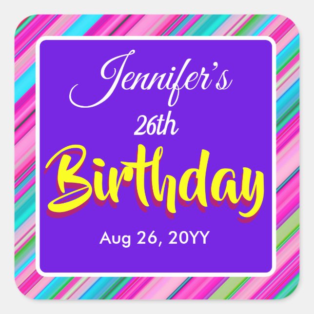 Rainbow Stripes Pattern Birthday Custom Template Square Sticker (Front)