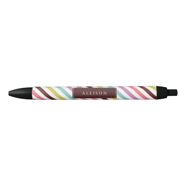 Rainbow Stripes Pattern Personalized Black Ink Pen (Front)