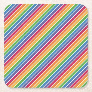 Rainbow Stripes Pattern Square Paper Coaster