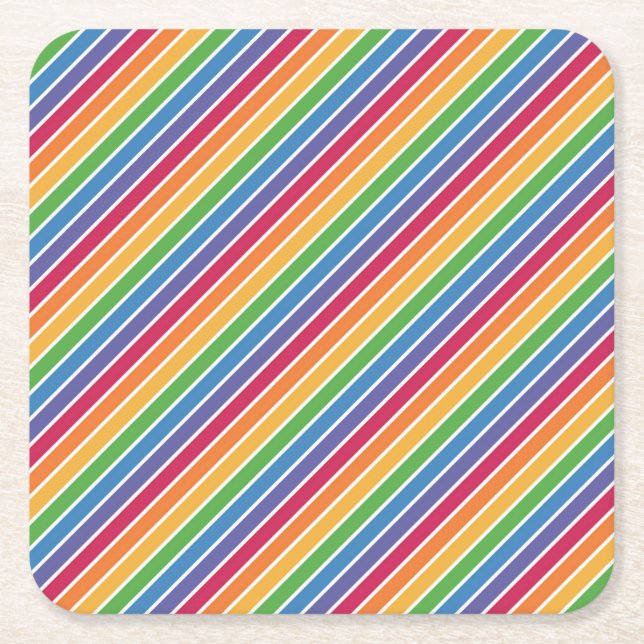Rainbow Stripes Pattern Square Paper Coaster (Front)