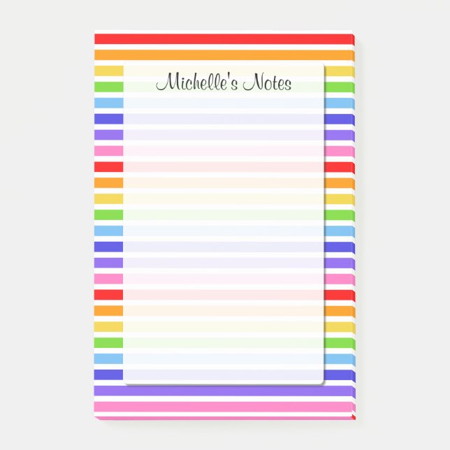 Rainbow Stripes Personalized 4 x 6 Post-it Notes (Front)