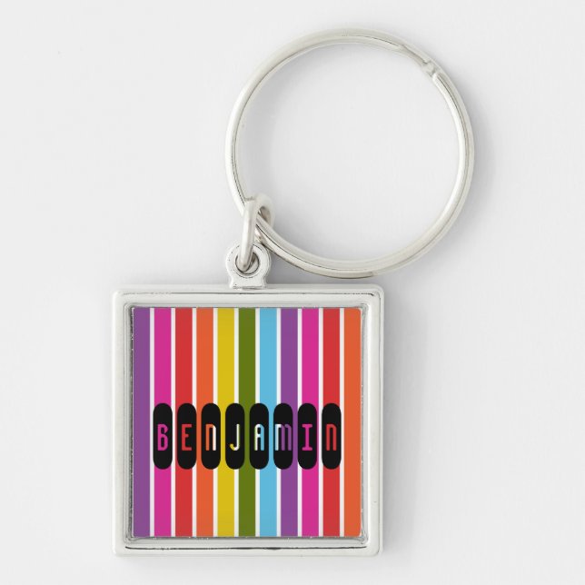 Rainbow Stripes Personalized Keychain (Front)
