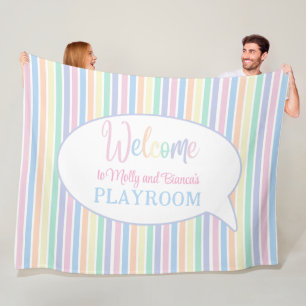 Rainbow stripes personalized kids playroom fleece blanket