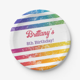 Rainbow Stripes Personalized Name Year Birthday Paper Plate