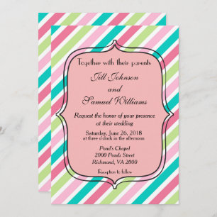 Rainbow Stripes pink blue green and white Invitation